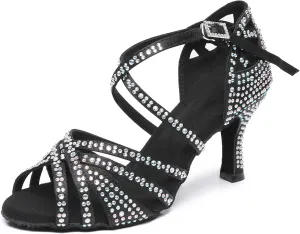 Rosefinch Women's Latin Dance Rhinestone Shoes - Soft Bottom Modern Pole Ballroom Wedding High Heel Adjustable for Girls Ladies