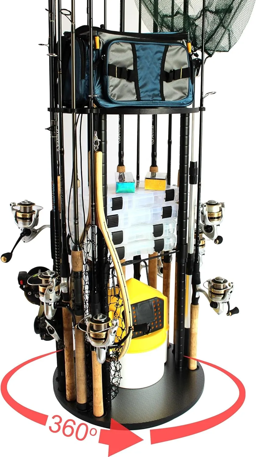Rush Creek Creations Rod Holders for Garage Fishing Pole Rack Holds up to 12 Rods and Reel Combos - Mobile Garage or Shed Organizer car Fishing Gear Storage