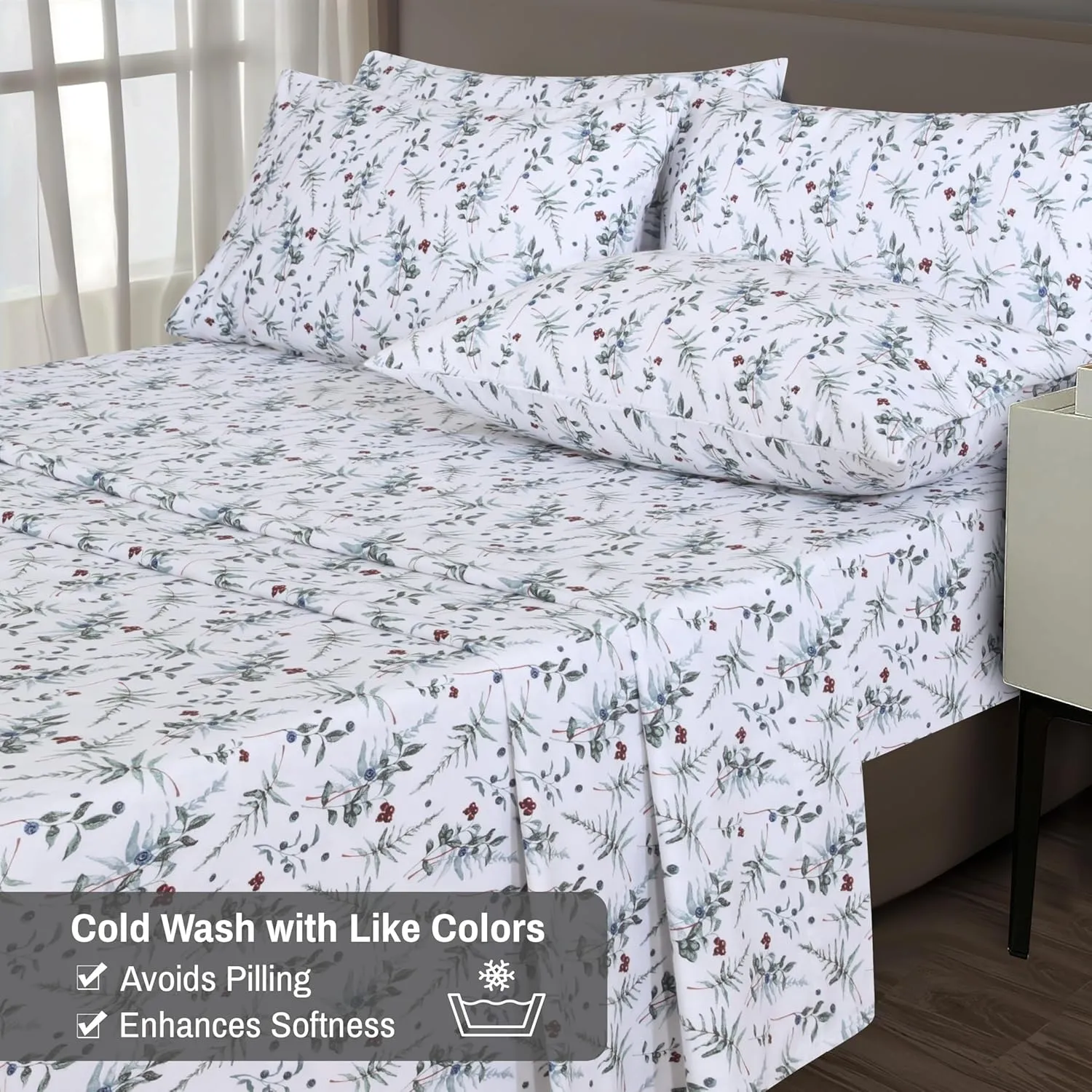 RUVANTI Flannel Sheets Queen Size 6 Pcs - 100% Cotton Double Brushed Bed Sheets, Deep Pockets 16 Inches Queen Sheet Set, All Seasons Breathable, Extra Soft & Comfy, Christmas Attraction