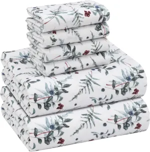 RUVANTI Flannel Sheets Queen Size 6 Pcs - 100% Cotton Double Brushed Bed Sheets, Deep Pockets 16 Inches Queen Sheet Set, All Seasons Breathable, Extra Soft & Comfy, Christmas Attraction