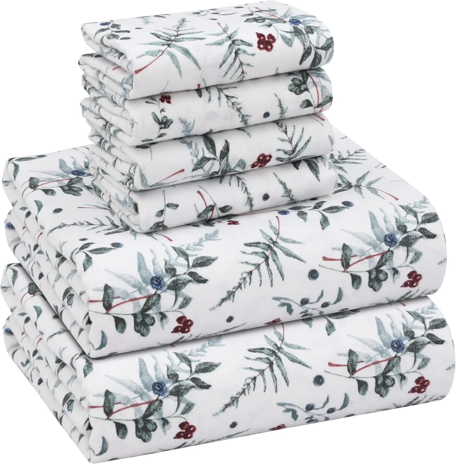 RUVANTI Flannel Sheets Queen Size 6 Pcs - 100% Cotton Double Brushed Bed Sheets, Deep Pockets 16 Inches Queen Sheet Set, All Seasons Breathable, Extra Soft & Comfy, Christmas Attraction