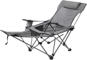 RUVOO Camping Chair Folding Chairs Lawn Chairs Folding Recliner Chair Camping Folding Chair Beach Sun Patio Chaise Lounge Chair Pool Lawn Lounger Folding Chair Camp Chair Moon Chair (Color : Grey)