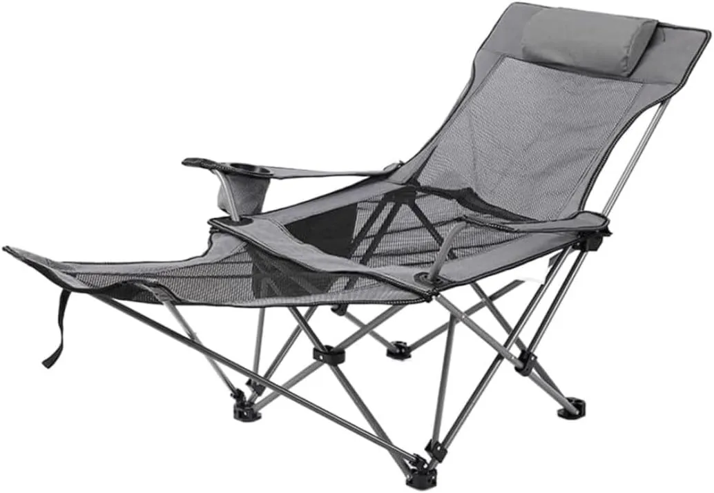 RUVOO Camping Chair Folding Chairs Lawn Chairs Folding Recliner Chair Camping Folding Chair Beach Sun Patio Chaise Lounge Chair Pool Lawn Lounger Folding Chair Camp Chair Moon Chair (Color : Grey)