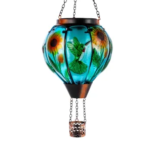 Rynx | Dreamskip Hummingbird And Sunflower Sun Warm Hot Air Balloon Lantern With Flame, Glass Hot Air Balloon Sun Lantern Outdoor Waterproof, Hanging Sun Lantern For Outdoor Garden Terrace Dream Turf