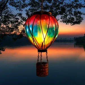 Rynx | Kelvinlux Hot Air Balloon Outdoor Solar Lantern With Flame Sensor, Hanging Lantern Waterproof For Garden Terrace Farm Party Porch Decoration, Solar Glass Lamp For Outdoor Decorative Gifts (Purple-Blue)