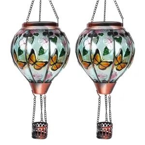 Rynx | Ouisjyer 2Pc Hot Air Balloon Solar Light With 2Pc Shepherd Hook, Flaming Hanging Solar Light Outdoor Lights Waterproof Lanterns Decorative Garden Patio Party Decor (Butterfly)