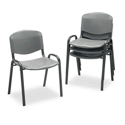 Safco® Stacking Chair, Supports Up to 250 lb, 18" Seat Height, Charcoal Seat, Charcoal Back, Black Base, 4/Carton