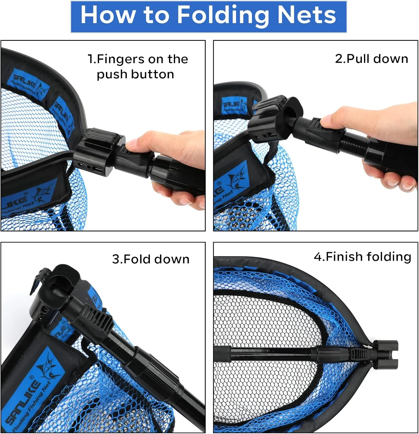 SAN LIKE Floating Fishing Net Collapsible Fishing Nets for Fish Fishing Landing Net with Telescopic Pole Rubber Coated Landing Net for Freshwater Saltwater Foldable Release Salmon Catfish Bass Trout