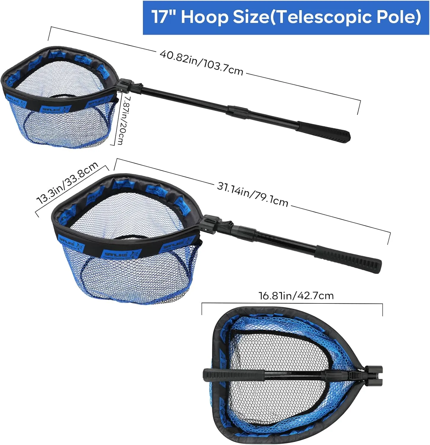 SAN LIKE Floating Fishing Net Collapsible Fishing Nets for Fish Fishing Landing Net with Telescopic Pole Rubber Coated Landing Net for Freshwater Saltwater Foldable Release Salmon Catfish Bass Trout