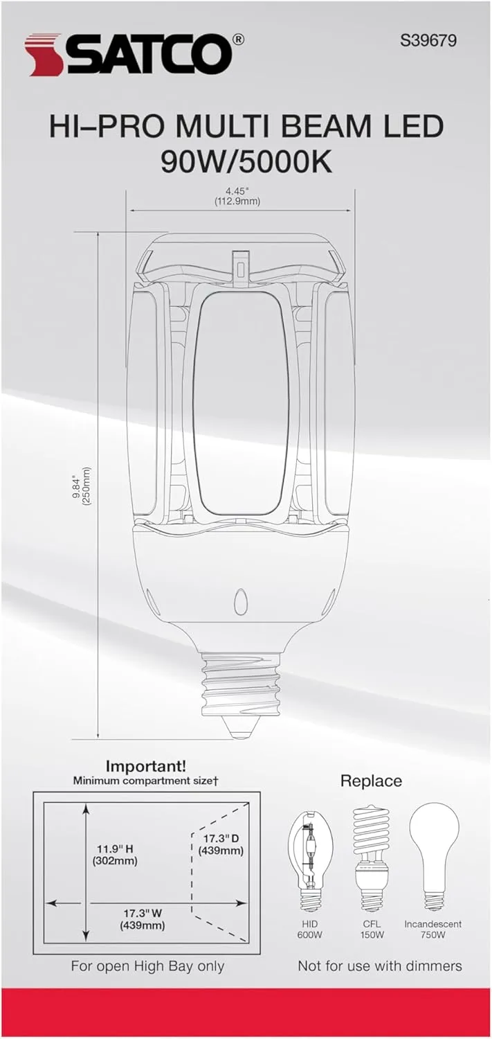 Satco S39750 Hi-Pro Multi-Beam LED Lamp, E26 Base, 30 Watts, 5000K