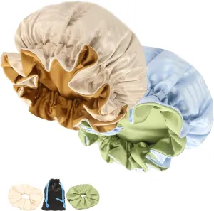Satin Bonnet for Women 2PCS Silk Hair Bonnet Cap Reversible for Sleeping Adjustable Sleep Cap Double-Layer and Washable