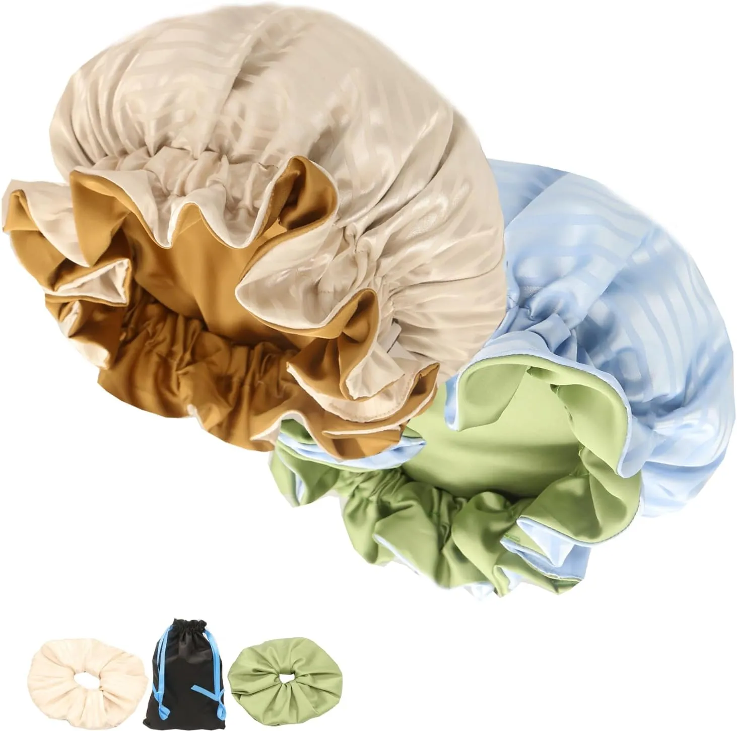 Satin Bonnet for Women 2PCS Silk Hair Bonnet Cap Reversible for Sleeping Adjustable Sleep Cap Double-Layer and Washable