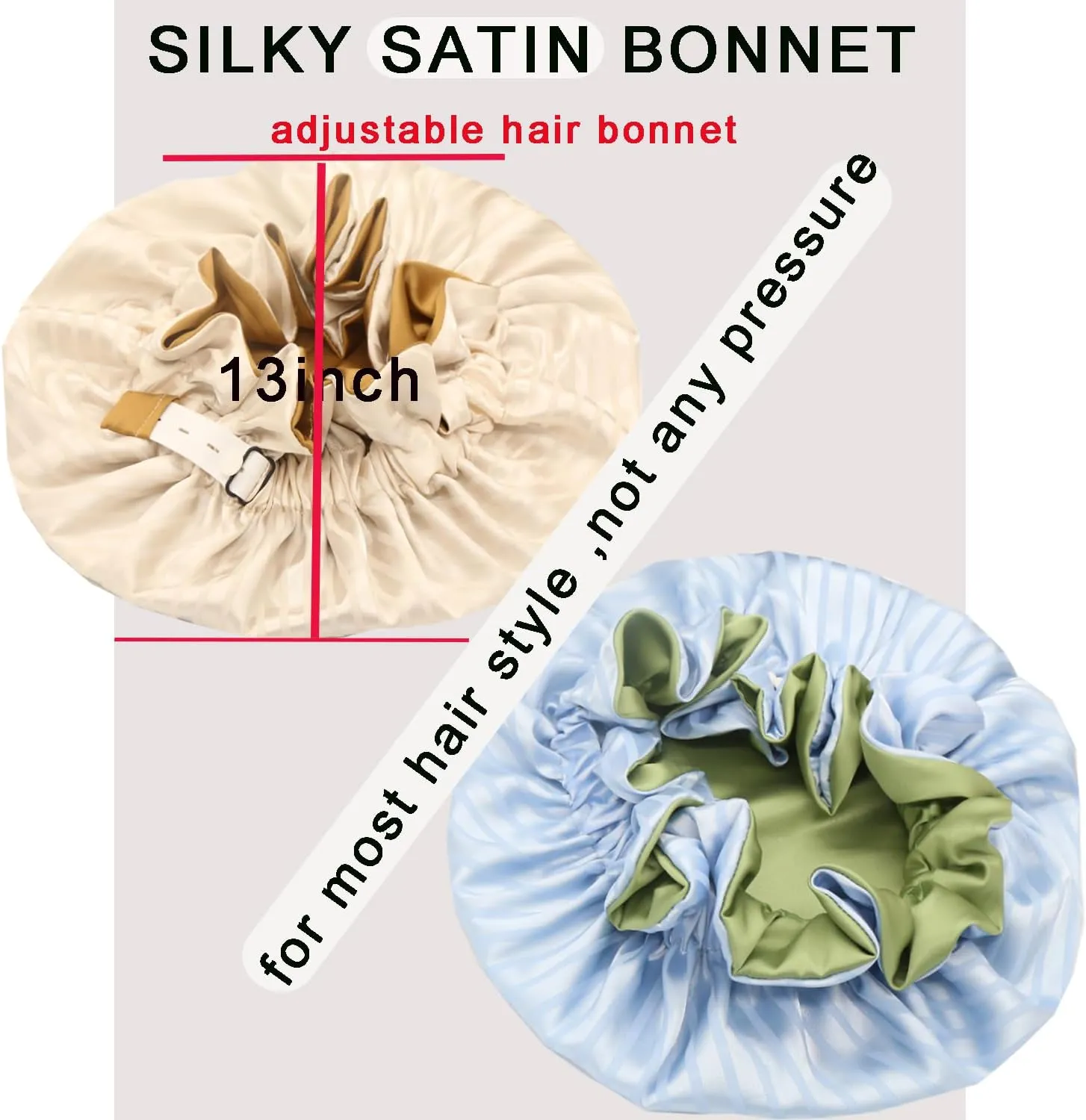 Satin Bonnet for Women 2PCS Silk Hair Bonnet Cap Reversible for Sleeping Adjustable Sleep Cap Double-Layer and Washable