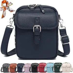 Sculptiure Crossbody Leather Bag, Double Layer Large Capacity Messenger Bag, Crossbody Leather Bag with Card Slots