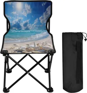 Sea Beach Starfish Portable Outdoor Folding Chair Anti-Slip Padded Oxford Cloth Stool Camping Chair Small for Beach Hiking Fishing Gardening Quad Camp Chair