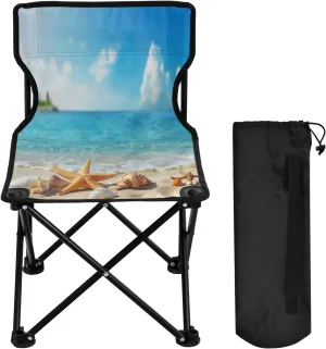Sea Beach Starfish Portable Outdoor Folding Chair Anti-Slip Padded Oxford Cloth Stool Camping Chair Small for Beach Hiking Fishing Gardening Quad Camp Chair