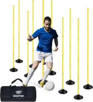 SEAOTTER Soccer Agility Poles Set, 4/6/10 Pcs 6ft Detachable Sports Trainning Speed Poles Slalom Poles with Rubber Base, Agility Training Equipment for Football, Rugby, Basketball, Indoor & Outdoor