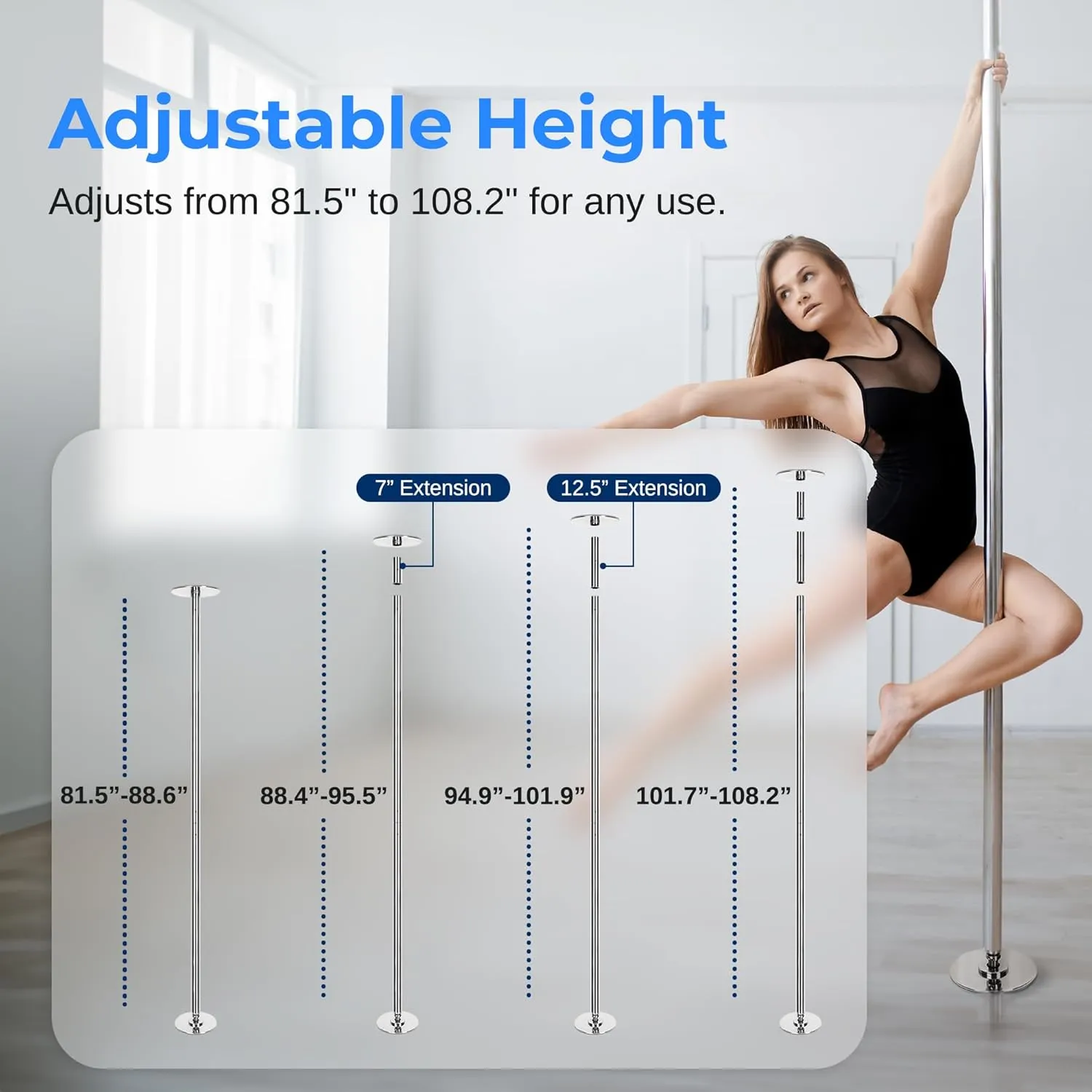 SereneLife Professional Spinning Dance Pole, 45mm Portable Exercise Pole for Fitness – Durable Steel Build, Anti-Rust Finish, Suitable for Home, Club, Gym, Party, Pub