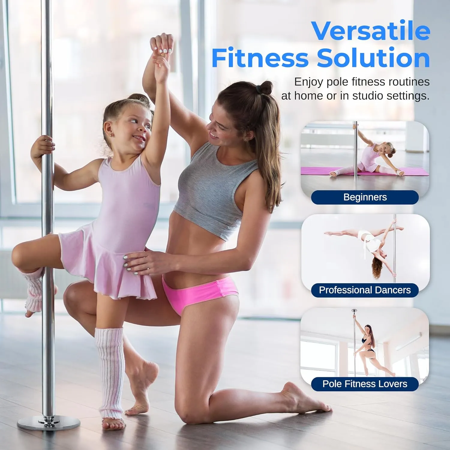 SereneLife Professional Spinning Dance Pole, 45mm Portable Exercise Pole for Fitness – Durable Steel Build, Anti-Rust Finish, Suitable for Home, Club, Gym, Party, Pub