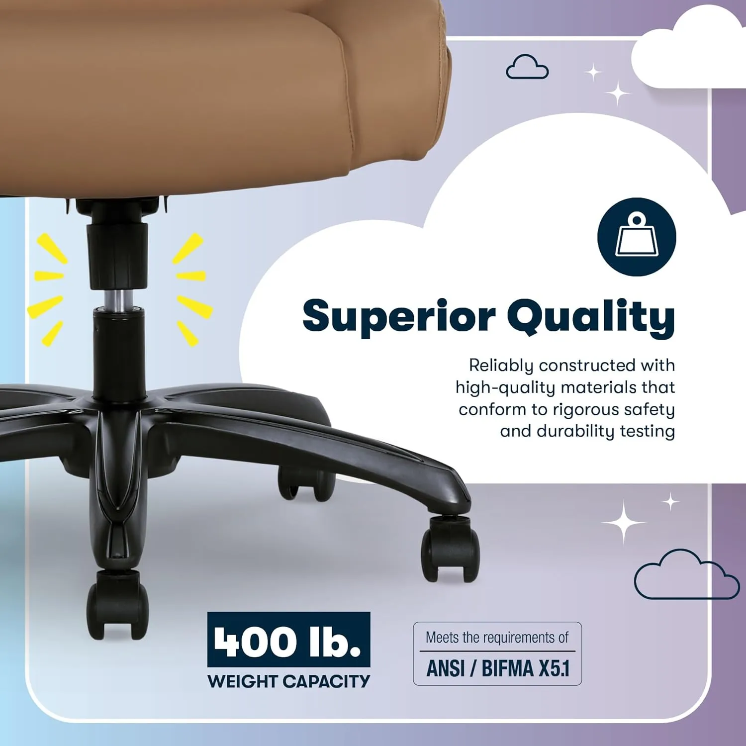 Serta Torrington Big & Tall Office Chair, with Flip-Up Padded Armrests, Ultra-Comfortable ComfortCoils Seat Cushion Technology, Modern Executive Premium PU Desk Chair, Tan