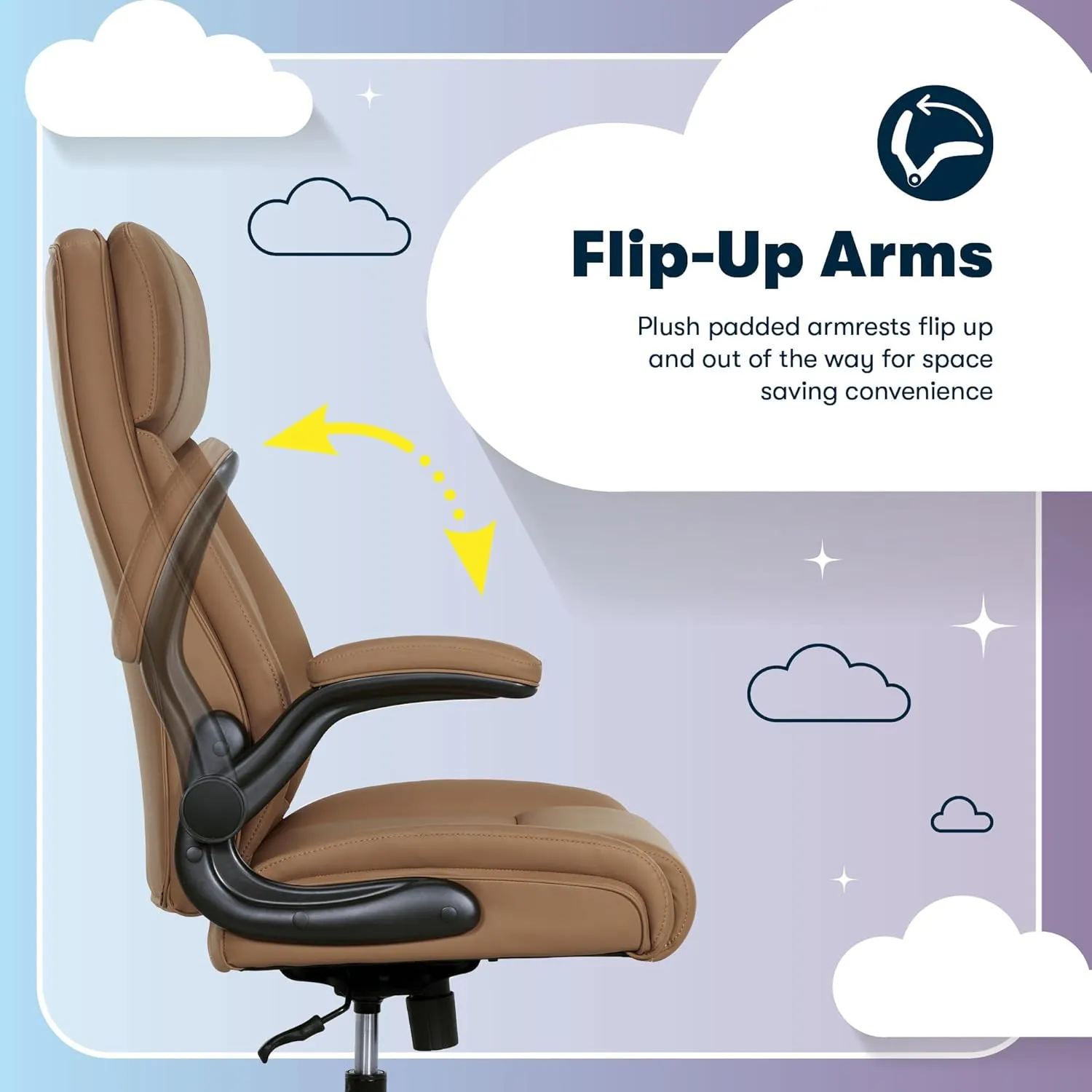 Serta Torrington Big & Tall Office Chair, with Flip-Up Padded Armrests, Ultra-Comfortable ComfortCoils Seat Cushion Technology, Modern Executive Premium PU Desk Chair, Tan