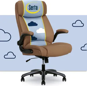 Serta Torrington Big & Tall Office Chair, with Flip-Up Padded Armrests, Ultra-Comfortable ComfortCoils Seat Cushion Technology, Modern Executive Premium PU Desk Chair, Tan