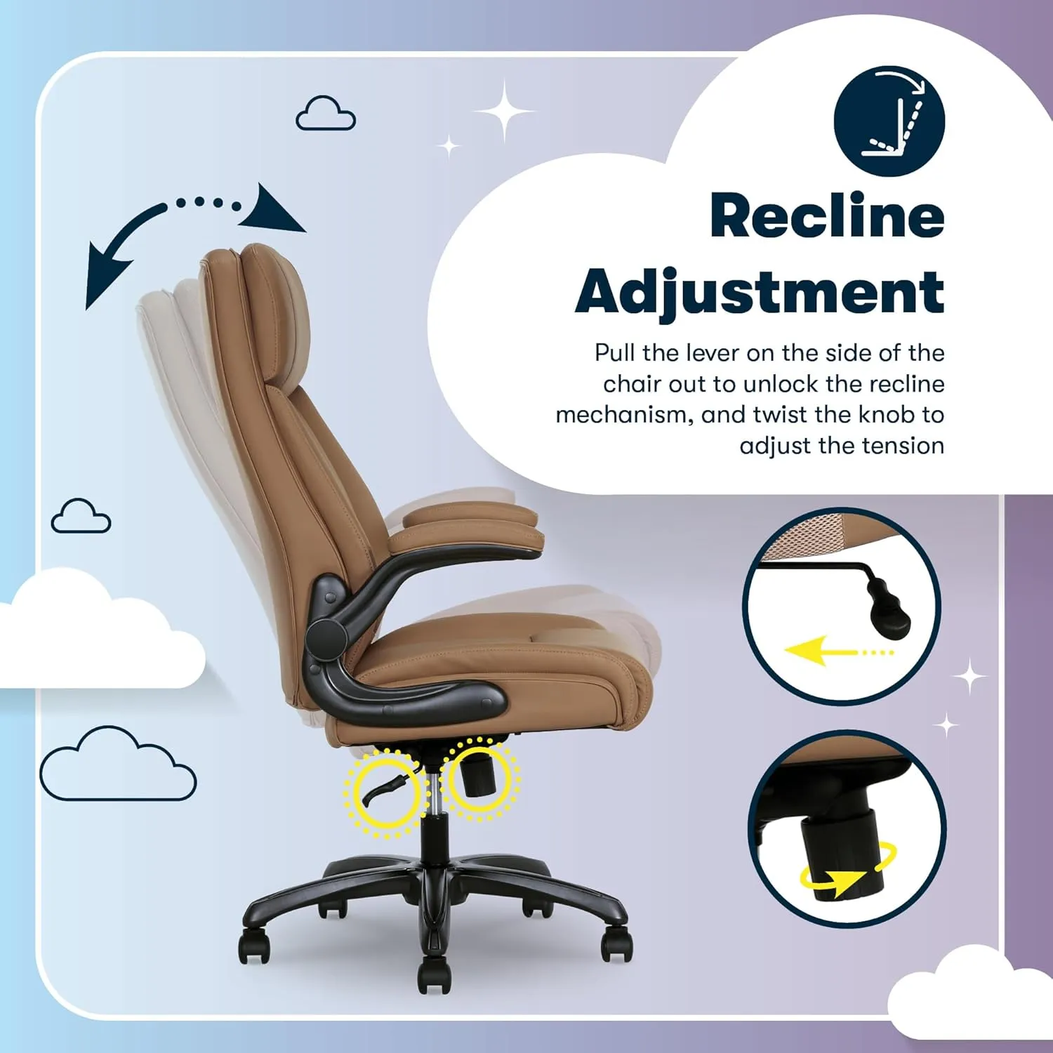 Serta Torrington Big & Tall Office Chair, with Flip-Up Padded Armrests, Ultra-Comfortable ComfortCoils Seat Cushion Technology, Modern Executive Premium PU Desk Chair, Tan