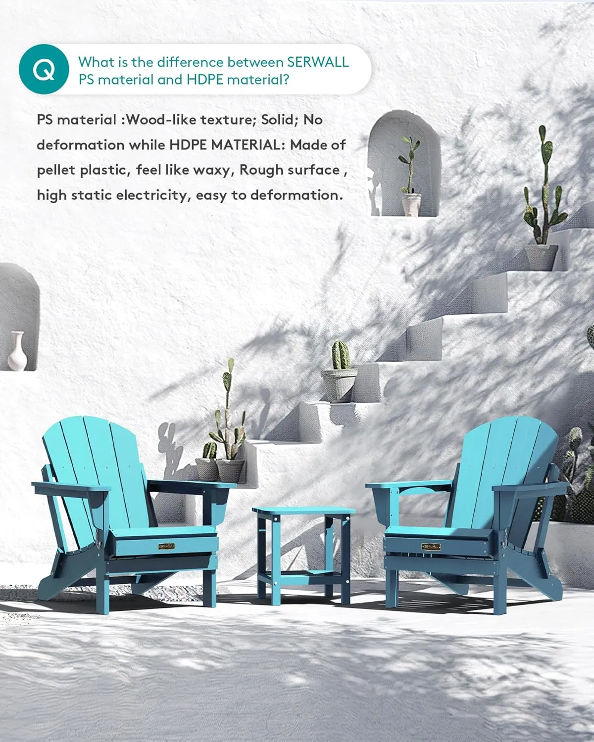 SERWALL Folding Adirondack Chair Weather Resistant Patio Chair Outdoor Chairs Painted Adirondack Chairs Set of 2 - Aruba Blue