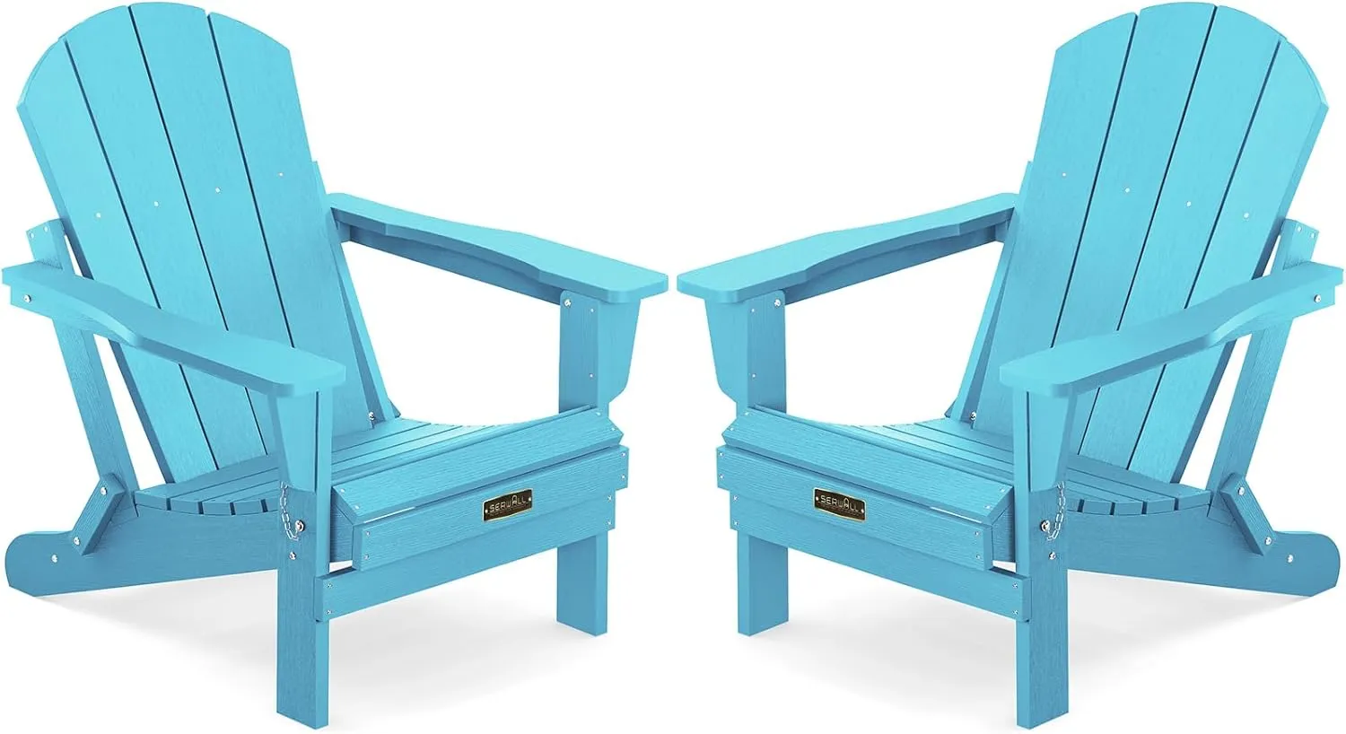 SERWALL Folding Adirondack Chair Weather Resistant Patio Chair Outdoor Chairs Painted Adirondack Chairs Set of 2 - Aruba Blue