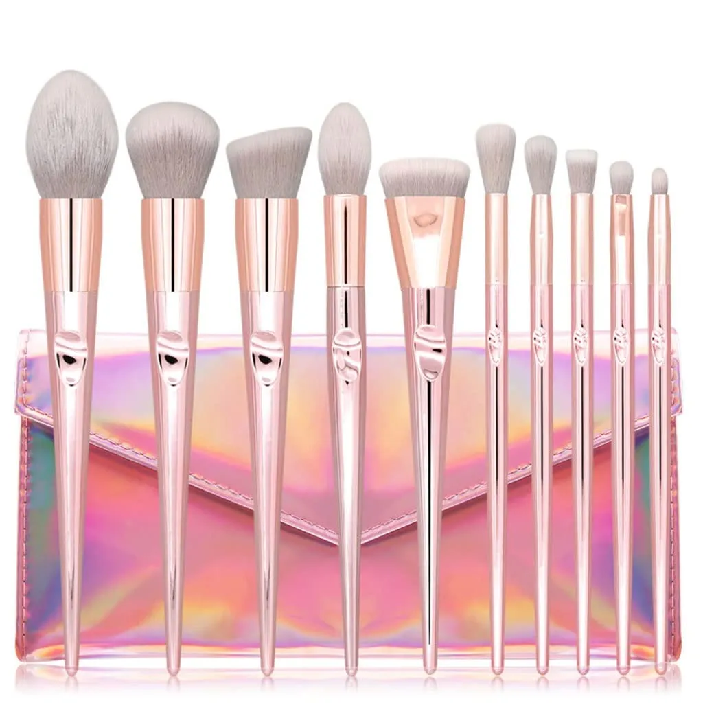 Set Of 10 Makeup BrushesPink Loose Powder Eye Shadow Brush SetBrush Beauty Tools