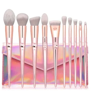 Set Of 10 Makeup BrushesPink Loose Powder Eye Shadow Brush SetBrush Beauty Tools