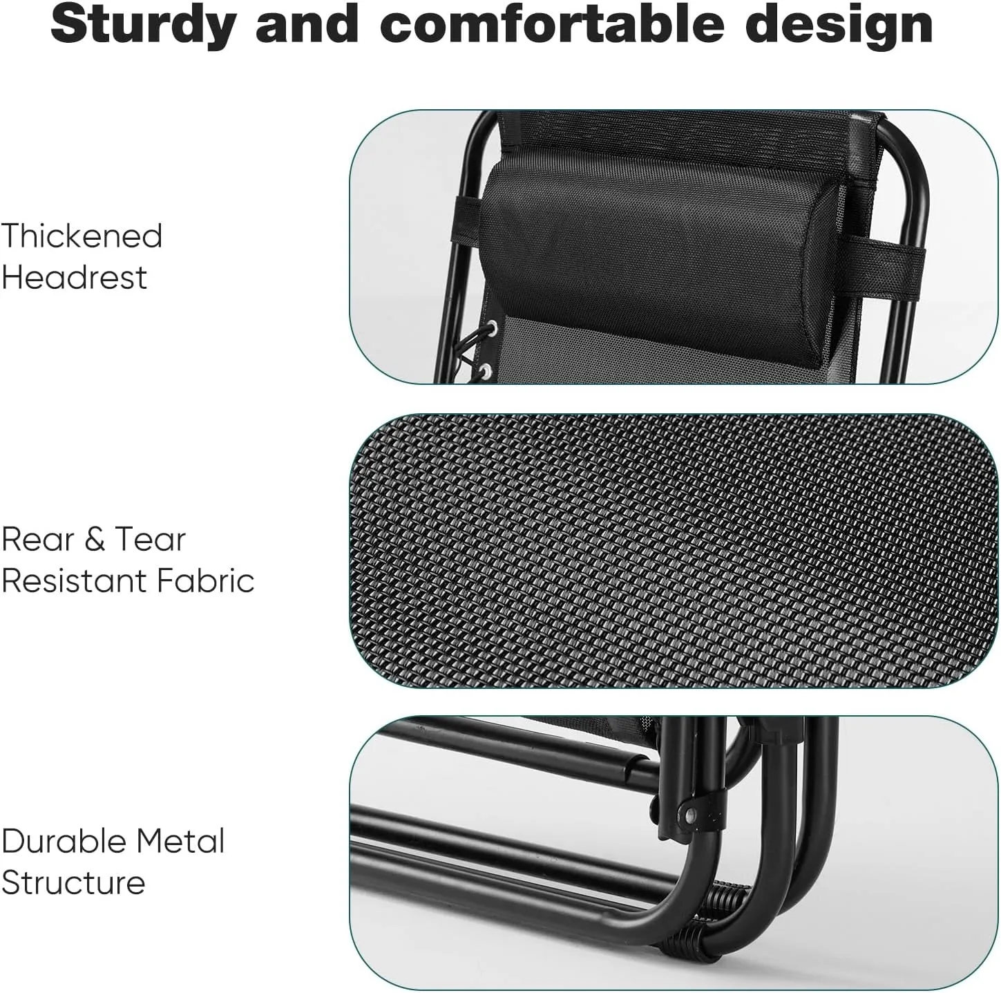 Set of 2 Zero Gravity Chair, Outdoor Lounge Chairs, Portable Folding Reclining Camping Chair with Adjustable Pillow and Cup Holder Trays for Patio Garden Lawn Beach, Classic Black