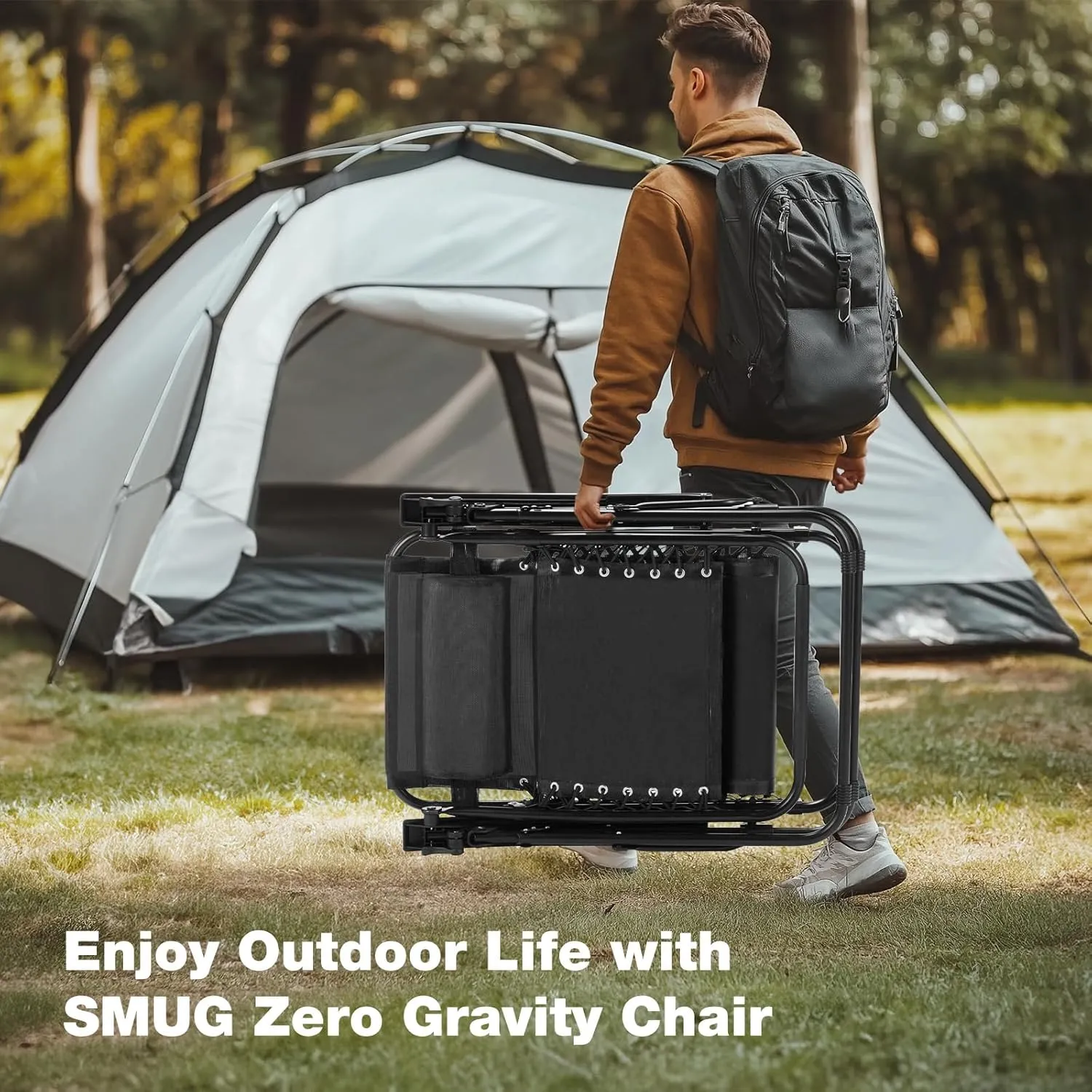 Set of 2 Zero Gravity Chair, Outdoor Lounge Chairs, Portable Folding Reclining Camping Chair with Adjustable Pillow and Cup Holder Trays for Patio Garden Lawn Beach, Classic Black