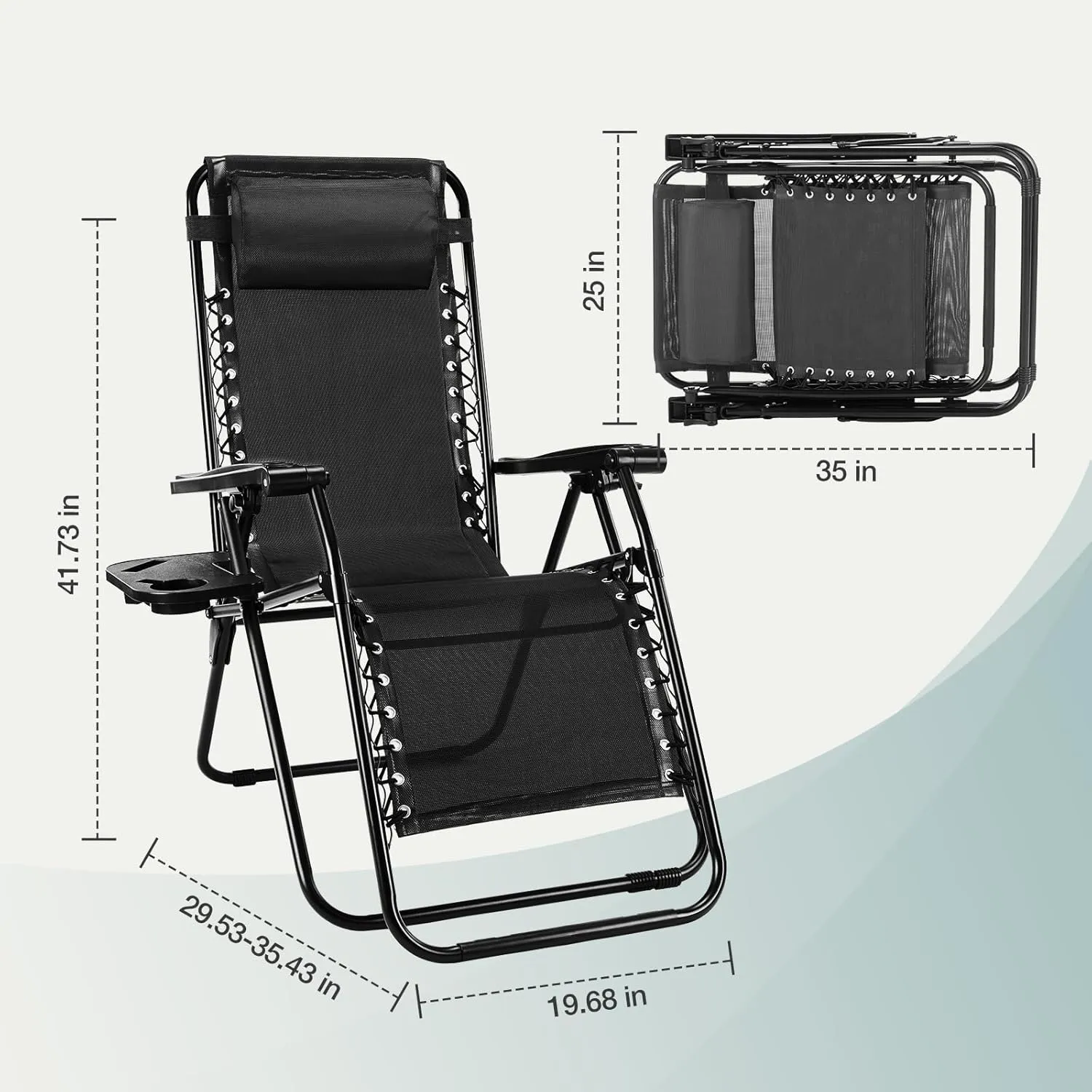 Set of 2 Zero Gravity Chair, Outdoor Lounge Chairs, Portable Folding Reclining Camping Chair with Adjustable Pillow and Cup Holder Trays for Patio Garden Lawn Beach, Classic Black