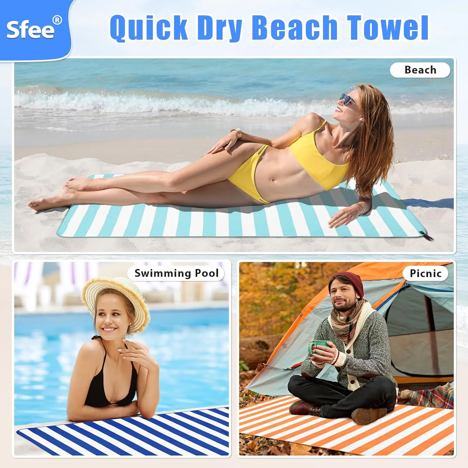 Sfee 4 Pack(8Pcs) Microfiber Travel Towel, Beach Towel Quick Dry Towel Camping Towel Super Absorbent Compact Lightweight Sports Towel Gym Towel for Beach, Gym, Hiking, Pool, Backpacking, Bath, Yoga