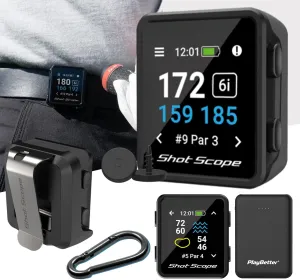 Shot Scope H4 Handheld Golf GPS Bundle - Distance Measuring Golfing Device with 36,000 Courses, & Slope with 16x Performance Tracking Tags & PlayBetter 5000mAh Portable Charger