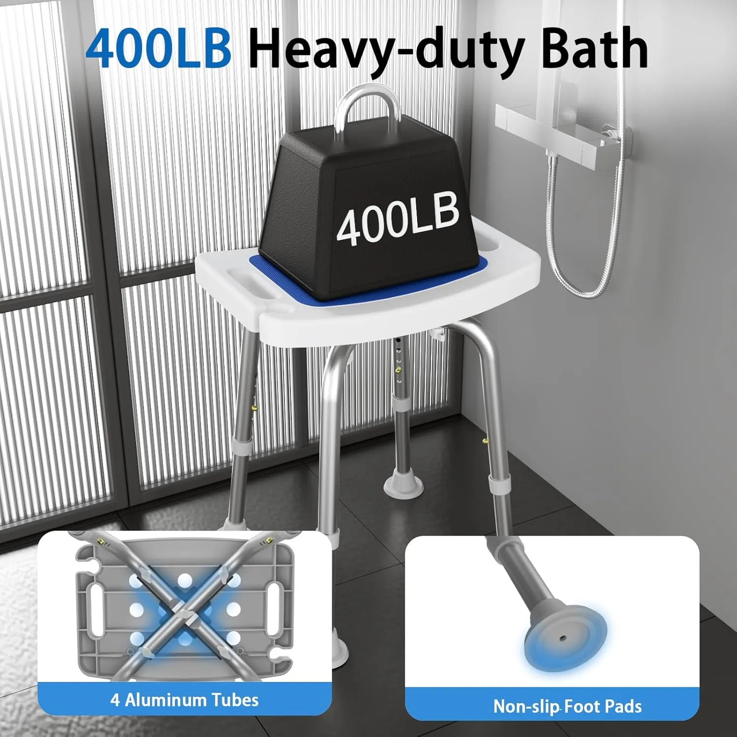 Shower Chair with Arms for Seniors Elderly Handicap Disabled Bariatric Adults Or Women Bench Seat for Inside Shower Stall and Bathroom Bath Tub Seats Adjustable Small Stool Heavy Duty Corner Chairs