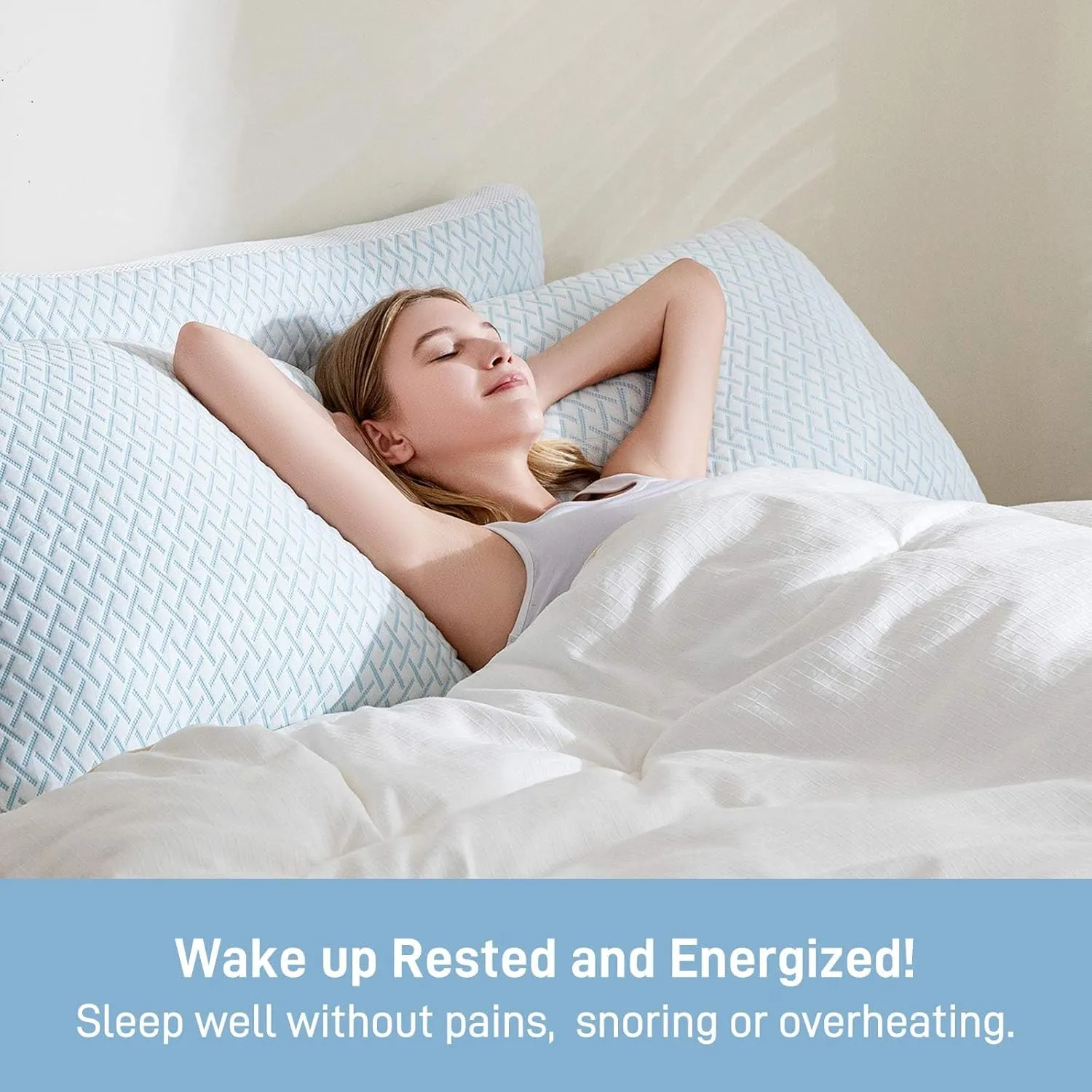 Shredded Memory Foam Cooling Soft Bamboo Viscose Pillows Queen Size Set of 2, Adjustable Hypoallergenic Hotel Quality Pillow for Side, Back and Stomach Sleeper, Oeko-TEX Certified