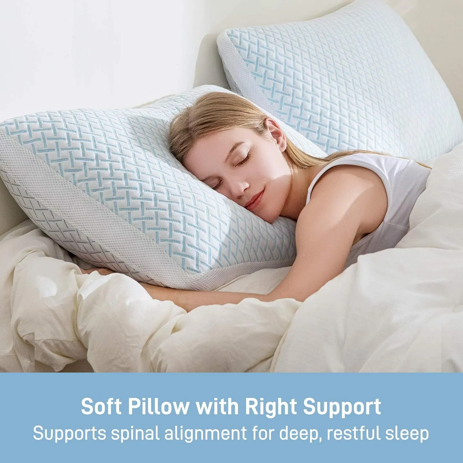 Shredded Memory Foam Cooling Soft Bamboo Viscose Pillows Queen Size Set of 2, Adjustable Hypoallergenic Hotel Quality Pillow for Side, Back and Stomach Sleeper, Oeko-TEX Certified