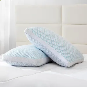 Shredded Memory Foam Cooling Soft Bamboo Viscose Pillows Queen Size Set of 2, Adjustable Hypoallergenic Hotel Quality Pillow for Side, Back and Stomach Sleeper, Oeko-TEX Certified