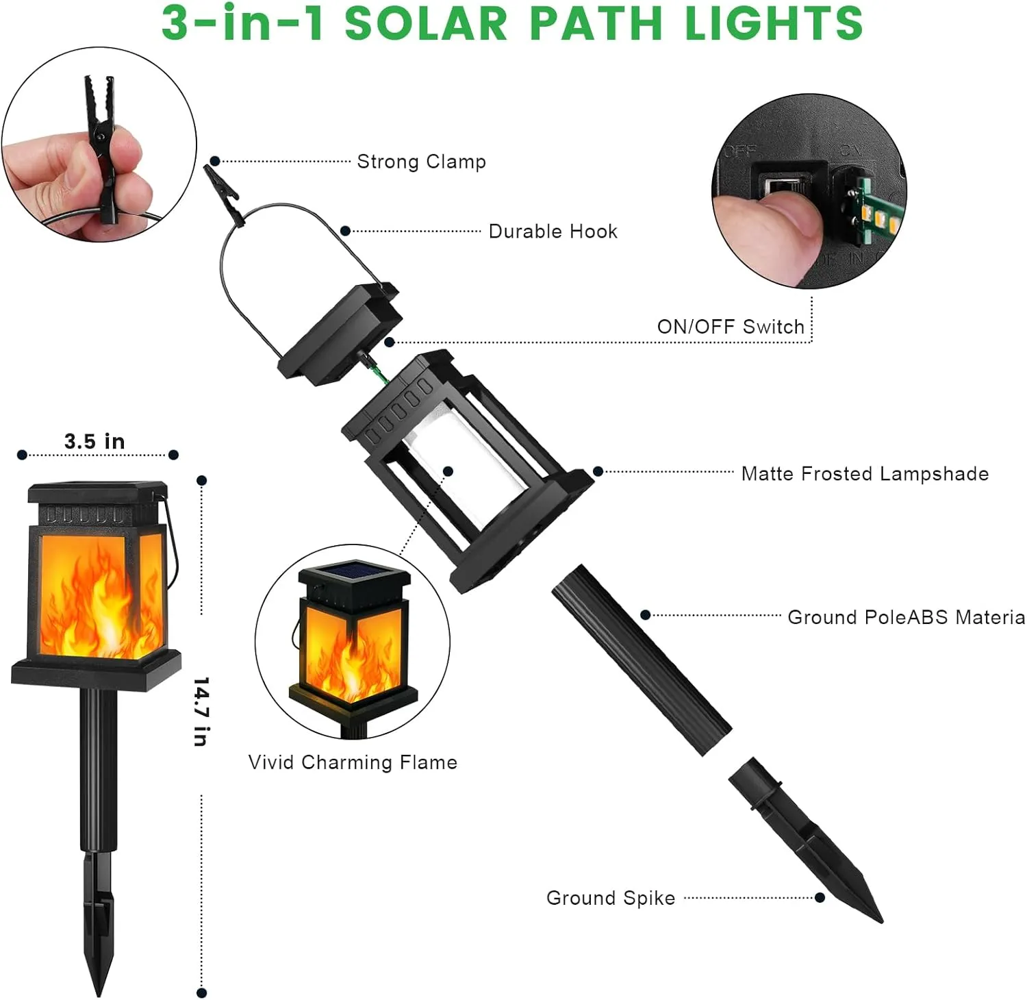 shumi 4 Pack Hanging Solar Lantern Outdoor Lights, Flickering Flame Solar Lanterns Lights Outdoor Waterproof for Garden, Patio, Landscape, Umbrella, Tent, Tree, Yard, Deck, Camping