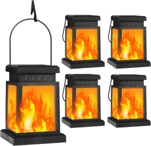 shumi 4 Pack Hanging Solar Lantern Outdoor Lights, Flickering Flame Solar Lanterns Lights Outdoor Waterproof for Garden, Patio, Landscape, Umbrella, Tent, Tree, Yard, Deck, Camping