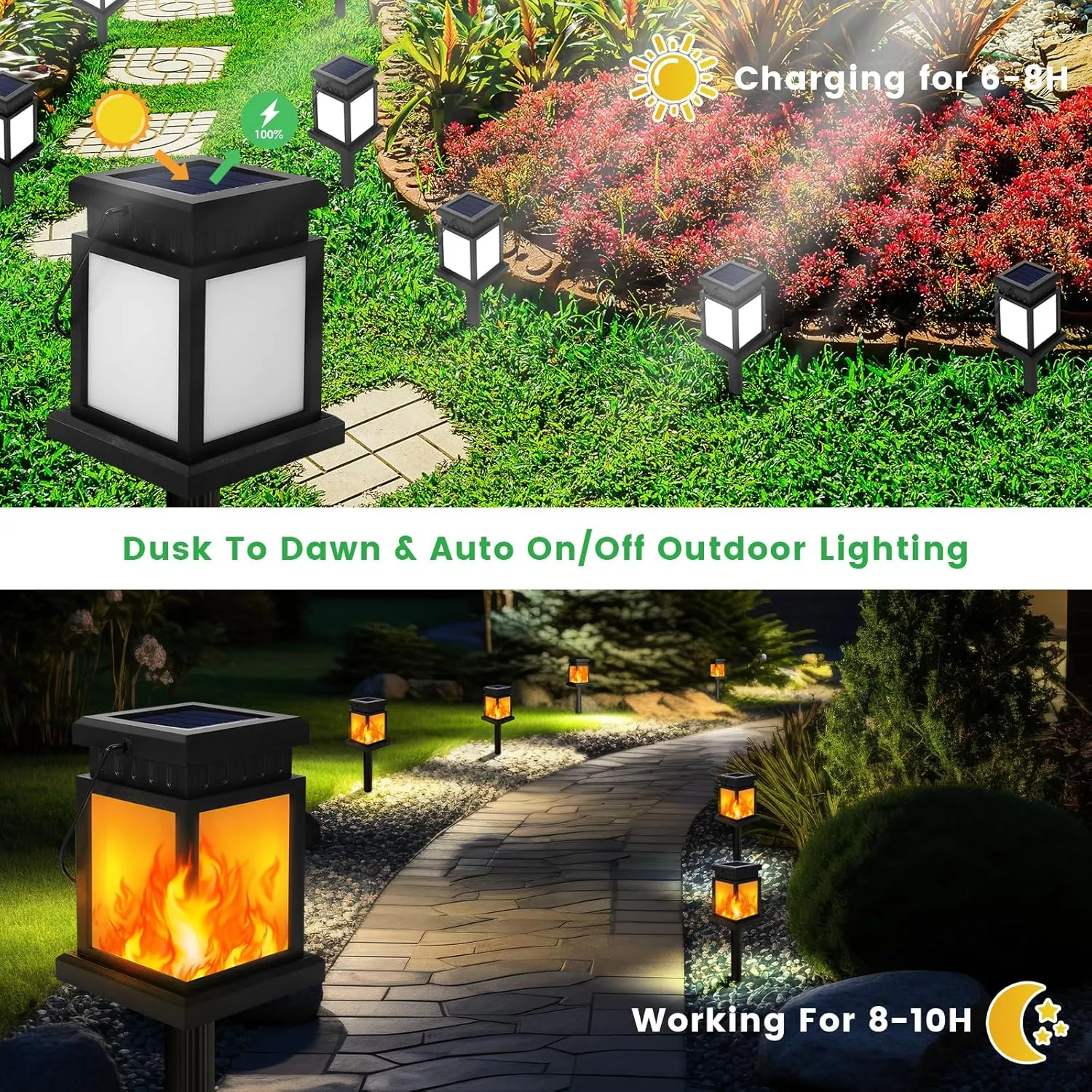 shumi 4 Pack Hanging Solar Lantern Outdoor Lights, Flickering Flame Solar Lanterns Lights Outdoor Waterproof for Garden, Patio, Landscape, Umbrella, Tent, Tree, Yard, Deck, Camping