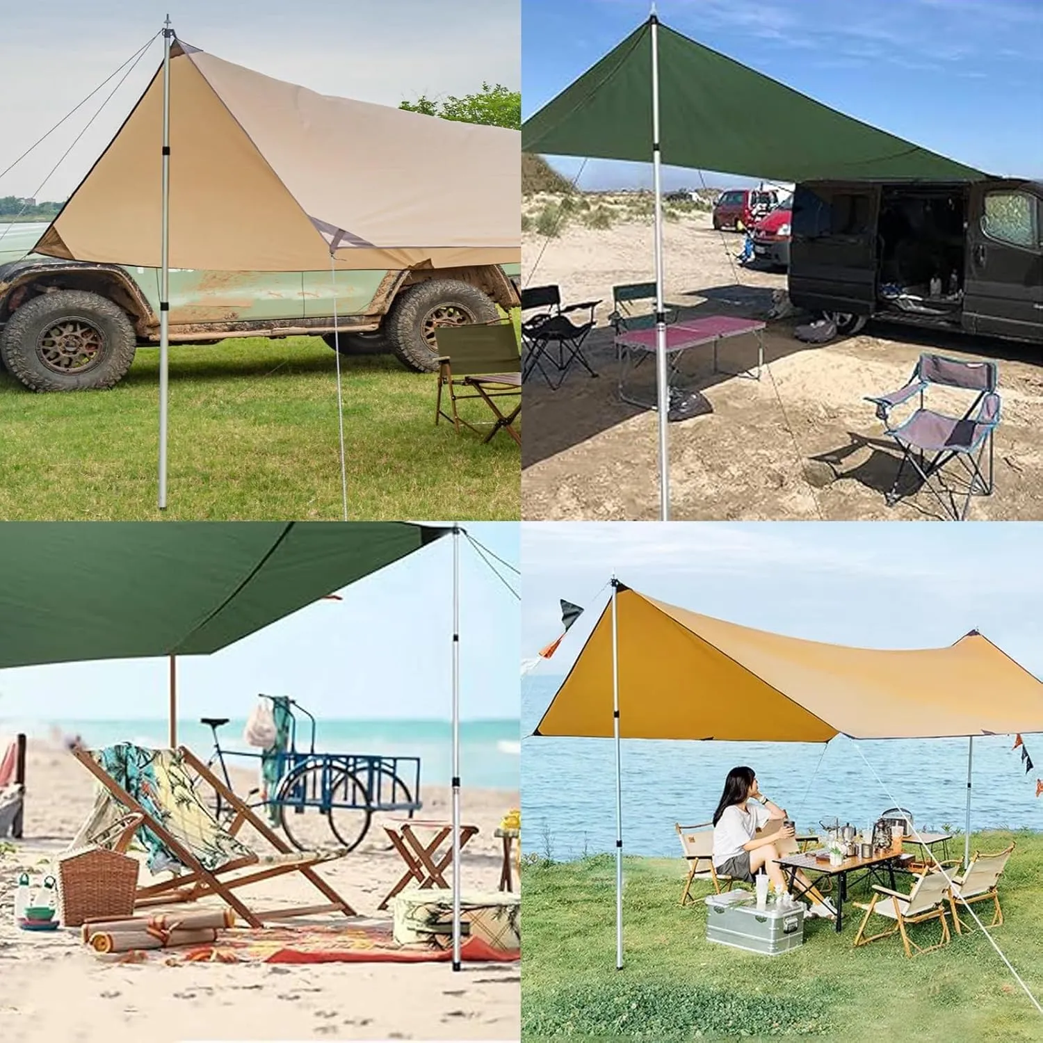 Silver & Black Aluminum Alloy Telescoping Tarp Poles, Adjustable Length Lightweight Tent Poles with Silicone Non-Slip Feet Cover, Portable Awning Pole(Black 36.8-92.3 in)