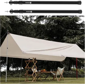 Silver & Black Aluminum Alloy Telescoping Tarp Poles, Adjustable Length Lightweight Tent Poles with Silicone Non-Slip Feet Cover, Portable Awning Pole(Black 36.8-92.3 in)