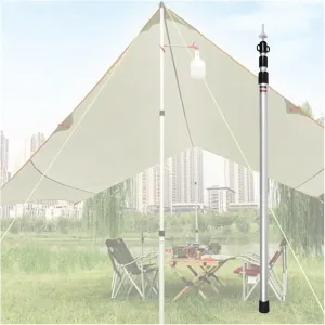 Silver Telescoping Tarp Poles, Portable Adjustable Length Tent Poles with Round Non-Slip Feet Pad, Lightweight Outdoor Awning Poles for All Types of Tarps(1 bar)