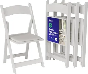 SIMPLEX 8 White Resin Folding Chairs - Comfortable White Foldable Chair - Stackable Chairs with Padded Seats - Indoor/Outdoor Folding Chairs for Events - Lightweight Foldable Chairs (8 Pack)