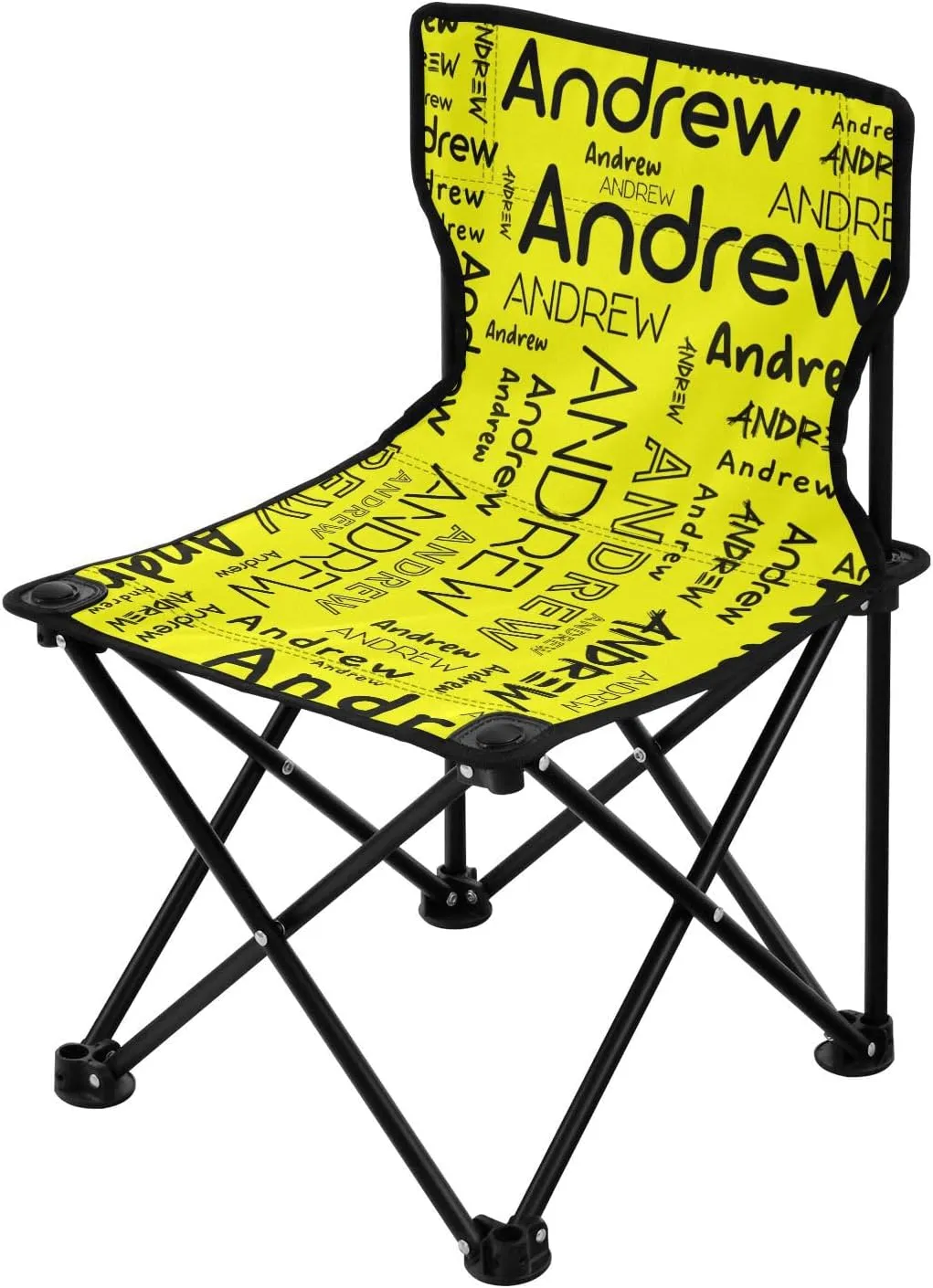 Sinestour Yellow Custom Folding Camping Chair for Teen Child Personalized Name 14.6×14.6in Portable Outdoor Chair with Carry Bag for Travel Hiking Lawn