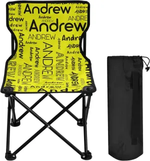 Sinestour Yellow Custom Folding Camping Chair for Teen Child Personalized Name 14.6×14.6in Portable Outdoor Chair with Carry Bag for Travel Hiking Lawn