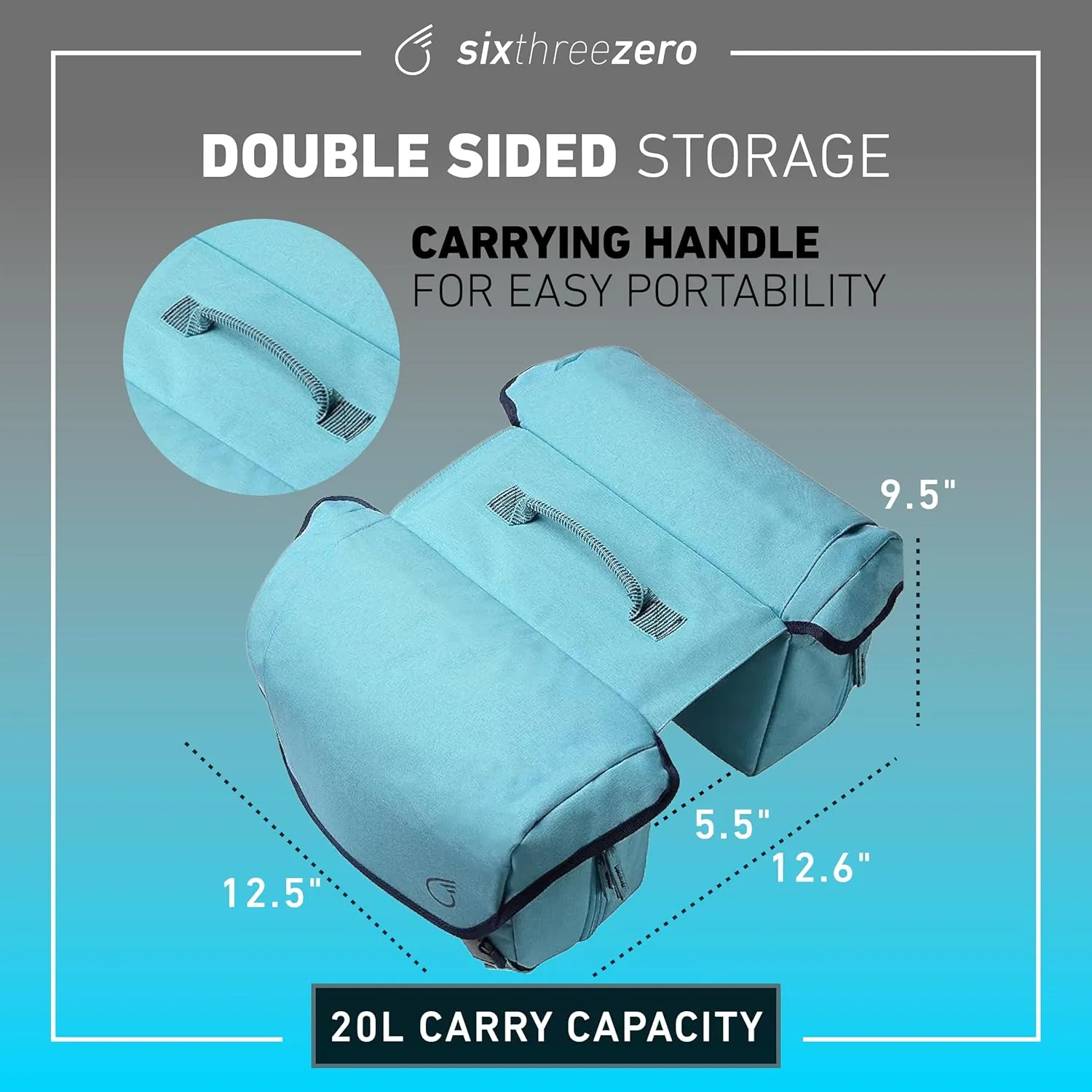 sixthreezero Dual Sided Bike Bag for Rear Rack, Waterproof Universal Bicycle Double Pannier Storage Bags, Cargo Trunk with Carry Handle
